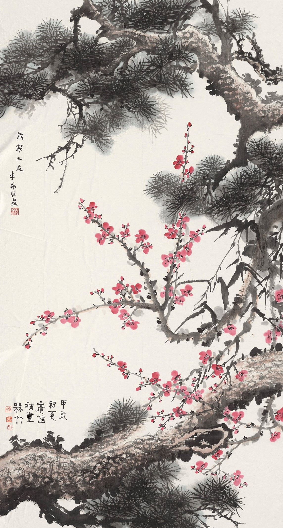 <h2>岁寒三友</h2><p>作者：李福顺</p><p>创作年代：2024年</p><p>规格：96cm×179cm</p><p>品类：纸本</p>